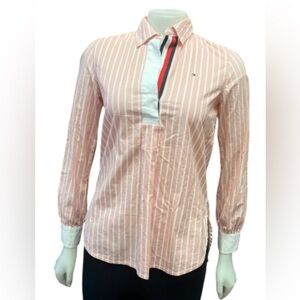 Tommy Hilfiger Pullover Light Pink and White Vertical Striped Size XXS